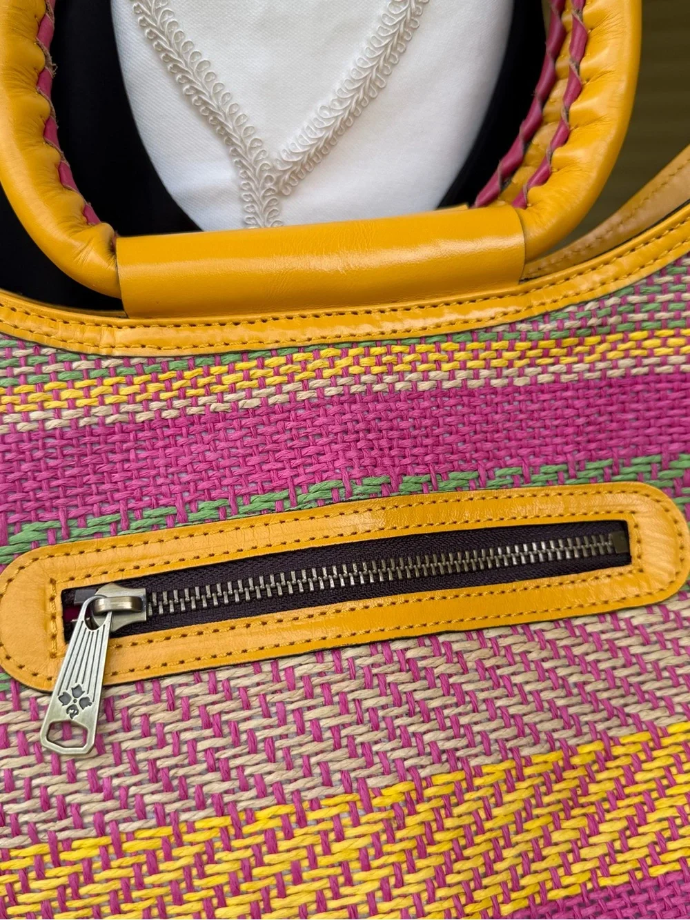 Patricia Nash Multicolor Woven Leather Handle Hobo Shoulder Bag Vibrant Colors